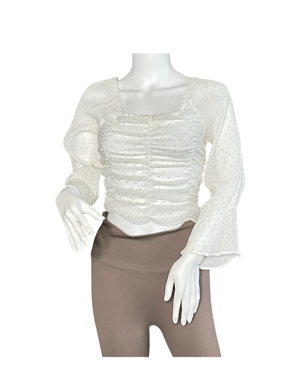Zara White Puffed Sleeve Blouse Size Junior Large
